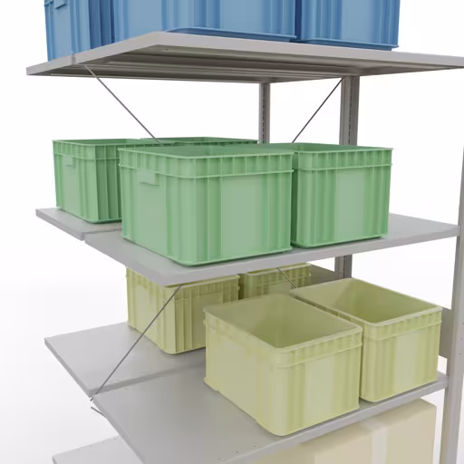 Produktbild Nr.7 des Artikels Anbauregal, Doppelregal, Fachbodenregal Stecksystem MULTIplus150, 3000 x 1000 x (2x1000) mm (HxBxT), 2x7 Fachböden, Kreuzstrebe, RAL 7035 lichtgrau aus der Produktreihe Fachbodenregale von der Marke Schulte Lagertechnik