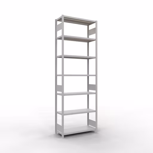 Grundregal, Fachbodenregal Stecksystem MULTIplus330, 3000 x 1000 x 400 mm (HxBxT), 7 Fachböden, Längenriegel, RAL 7035 lichtgrau aus der Kategorie Grundregal mit der Artikelnummer 33842-LR