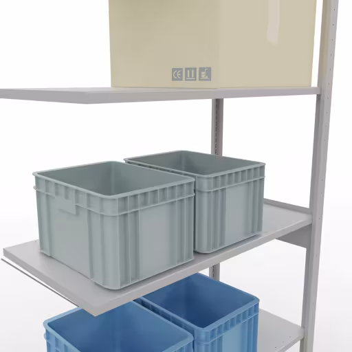 Abbildung Nr 12 des Artikels Anbauregal, Fachbodenregal Stecksystem MULTIplus150, 2500 x 1000 x 500 mm (HxBxT), 6 Fachböden, Kreuzstrebe, RAL 7035 lichtgrau aus der Produktgruppe Stecksystem von der Marke Schulte Lagertechnik