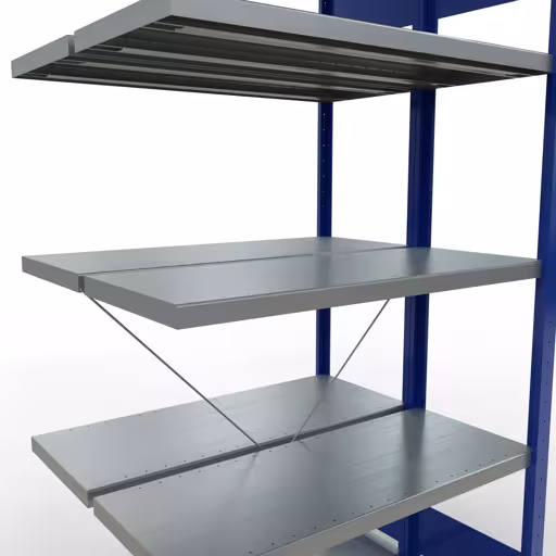 Abbildung Nr 9 des Artikels Anbauregal, Doppelregal, Fachbodenregal Stecksystem MULTIplus250, 2000 x 1000 x (2x400) mm (HxBxT), 2x5 Fachböden, Kreuzstrebe, RAL 5010 enzianblau aus der Produktgruppe Fachbodenregale von der Marke Schulte Lagertechnik