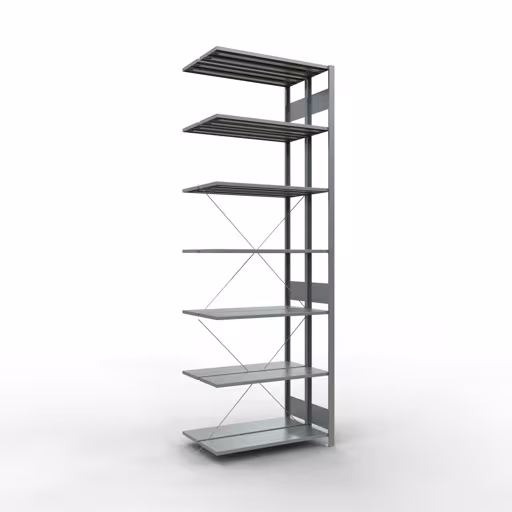 Anbauregal, Doppelregal, Fachbodenregal Stecksystem MULTIplus150, 3000 x 1000 x (2x600) mm (HxBxT), 2x7 Fachböden, Kreuzstrebe, verzinkt aus der Kategorie Doppelregale mit der Artikelnummer 13737