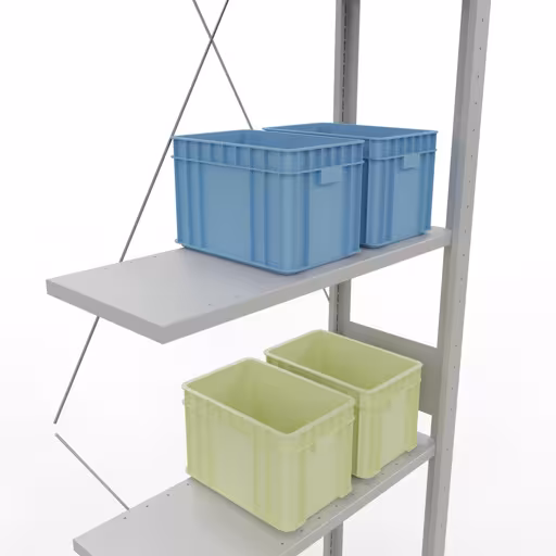 Anbauregal, Fachbodenregal Stecksystem MULTIplus150, 3000 x 750 x 300 mm (HxBxT), 7 Fachböden, Kreuzstrebe, RAL 7035 lichtgrau von der Marke Schulte Lagertechnik aus der Produktreihe Stecksystem