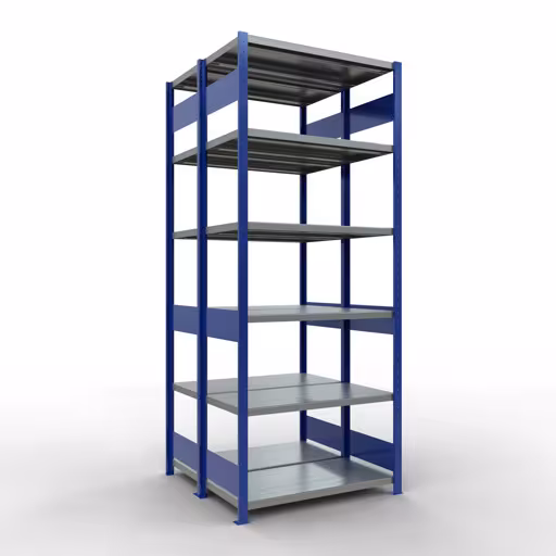 Grundregal, Doppelregal, Fachbodenregal Stecksystem MULTIplus250, 2500 x 1000 x (2x500) mm (HxBxT), 2x6 Fachböden, Längenriegel, RAL 5010 enzianblau von der Marke Schulte Lagertechnik aus der Produktreihe Fachbodenregale