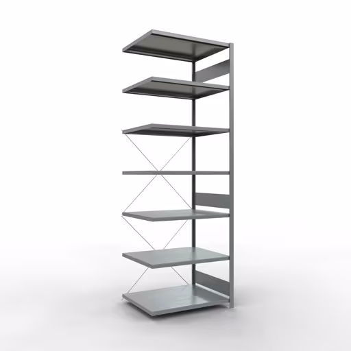 Anbauregal, Fachbodenregal Stecksystem MULTIplus330, 3000 x 1000 x 800 mm (HxBxT), 7 Fachböden, Kreuzstrebe, verzinkt aus der Kategorie Anbauregal mit der Artikelnummer 13987