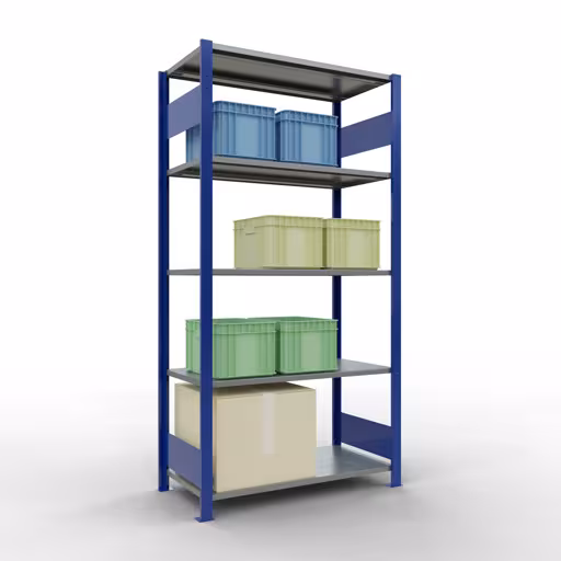 Abbildung Nr 9 des Artikels Grundregal, Fachbodenregal Stecksystem MULTIplus85, 2000 x 1000 x 500 mm (HxBxT), 5 Fachböden, Längenriegel, RAL 5010 enzianblau aus der Produktgruppe Stecksystem von der Marke Schulte Lagertechnik
