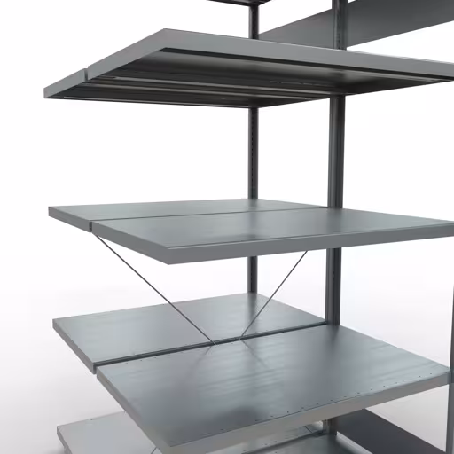 Produktbild Nr.15 des Artikels Anbauregal, Doppelregal, Fachbodenregal Stecksystem MULTIplus250, 2000 x 1000 x (2x600) mm (HxBxT), 2x5 Fachböden, Kreuzstrebe, verzinkt aus der Produktreihe Fachbodenregale von der Marke Schulte Lagertechnik