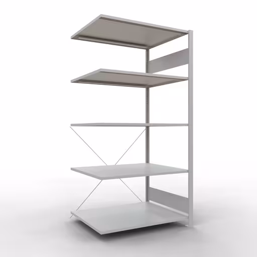 Anbauregal, Fachbodenregal Stecksystem MULTIplus150, 2000 x 1000 x 800 mm (HxBxT), 5 Fachböden, Kreuzstrebe, RAL 7035 lichtgrau aus der Kategorie Anbauregal mit der Artikelnummer 32685