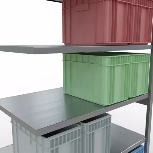 Zusatzbild des Artikels Anbauregal, Fachbodenregal Stecksystem MULTIplus250, 2500 x 1300 x 800 mm (HxBxT), 6 Fachböden, Längenriegel, verzinkt aus Anbauregal