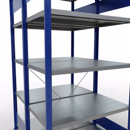 Abbildung Nr 14 des Artikels Grundregal, Doppelregal, Fachbodenregal Stecksystem MULTIplus250, 2000 x 1000 x (2x600) mm (HxBxT), 2x5 Fachböden, Kreuzstrebe, RAL 5010 enzianblau aus der Produktgruppe Fachbodenregale von der Marke Schulte Lagertechnik