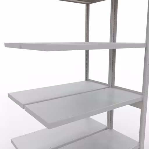 Zusatzbild des Artikels Anbauregal, Doppelregal, Fachbodenregal Stecksystem MULTIplus250, 2500 x 1000 x (2x400) mm (HxBxT), 2x6 Fachböden, Längenriegel, RAL 7035 lichtgrau aus Doppelregale