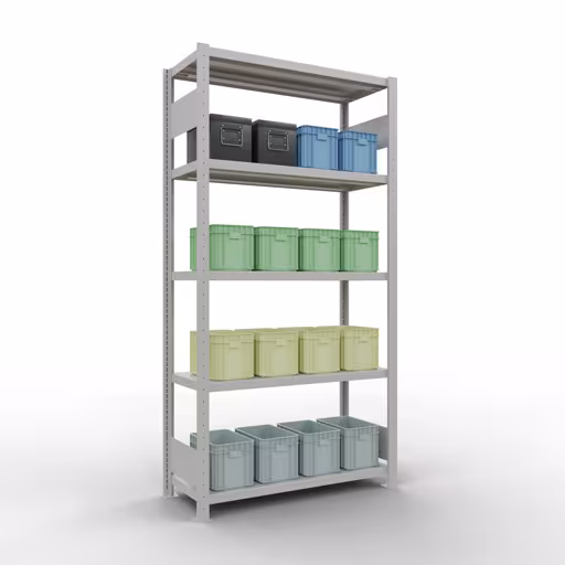 Abbildung Nr 10 des Artikels Grundregal, Fachbodenregal Stecksystem MULTIplus330, 2000 x 1000 x 400 mm (HxBxT), 5 Fachböden, Längenriegel, RAL 7035 lichtgrau aus der Produktgruppe Stecksystem von der Marke Schulte Lagertechnik