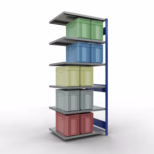 Anbauregal, Fachbodenregal Stecksystem MULTIplus330, 2500 x 1000 x 800 mm (HxBxT), 6 Fachböden, Längenriegel, RAL 5010 enzianblau/verzinkt von der Marke Schulte Lagertechnik aus der Produktreihe Stecksystem