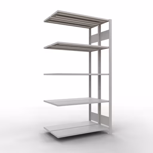Anbauregal, Doppelregal, Fachbodenregal Stecksystem MULTIplus150, 2000 x 1000 x (2x300) mm (HxBxT), 2x5 Fachböden, Längenriegel, RAL 7035 lichtgrau aus der Kategorie Doppelregale mit der Artikelnummer 33135