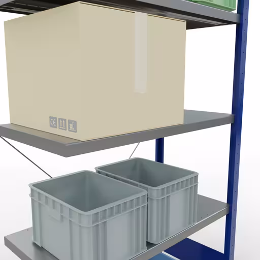 Andere Ansicht des Artikels Anbauregal, Fachbodenregal Stecksystem MULTIplus250, 2000 x 1000 x 500 mm (HxBxT), 5 Fachböden, Kreuzstrebe, RAL 5010 enzianblau/verzinkt Andere Ansicht des Artikels Anbauregal, Fachbodenregal Stecksystem MULTIplus250, 2000 x 1000 x 500 mm (HxBxT), 5 Fachböden, Kreuzstrebe, RAL 5010 enzianblau/verzinkt aus der Kategorie Stecksystem