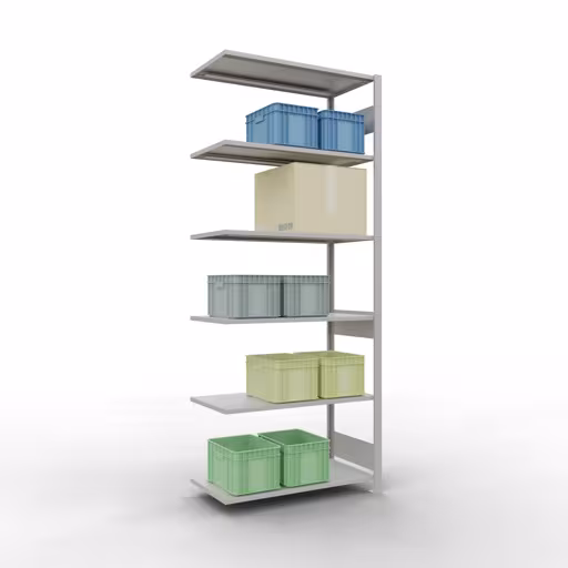 Abbildung Nr 8 des Artikels Anbauregal, Fachbodenregal Stecksystem MULTIplus85, 2500 x 1000 x 500 mm (HxBxT), 6 Fachböden, Längenriegel, RAL 7035 lichtgrau aus der Produktgruppe Stecksystem von der Marke Schulte Lagertechnik