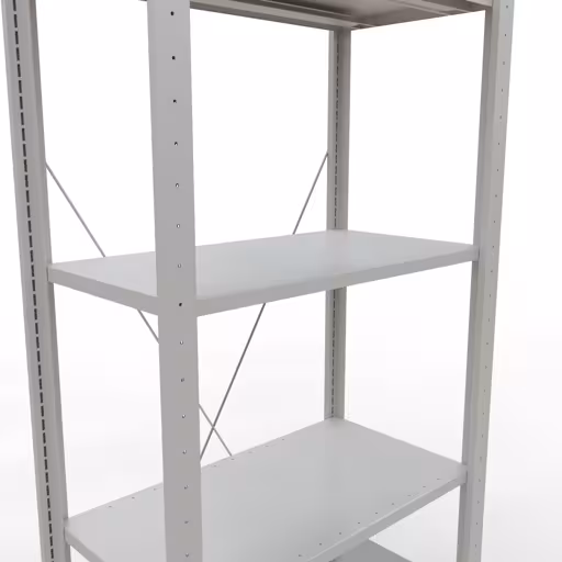 Zusatzbild des Artikels Grundregal, Fachbodenregal Stecksystem MULTIplus150, 2000 x 750 x 400 mm (HxBxT), 5 Fachböden, Kreuzstrebe, RAL 7035 lichtgrau aus Grundregal
