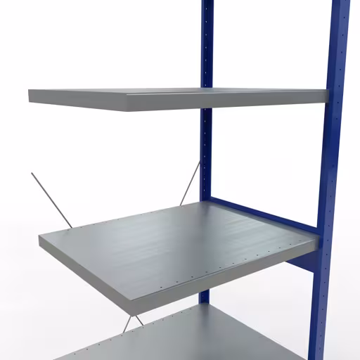 Anbauregal, Fachbodenregal Stecksystem MULTIplus250, 2500 x 750 x 600 mm (HxBxT), 6 Fachböden, Kreuzstrebe, RAL 5010 enzianblau/verzinkt/verzinkt von Schulte Lagertechnik aus der Kategorie Stecksystem