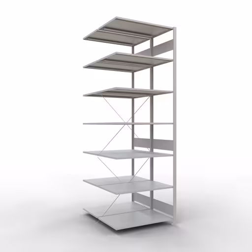 Anbauregal, Doppelregal, Fachbodenregal Stecksystem MULTIplus150, 3000 x 1000 x (2x1200) mm (HxBxT), 2x7 Fachböden, Kreuzstrebe, RAL 7035 lichtgrau aus der Kategorie Doppelregale mit der Artikelnummer 32767