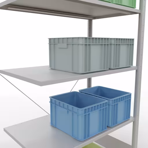 Anbauregal, Fachbodenregal Stecksystem MULTIplus150, 2000 x 1000 x 600 mm (HxBxT), 5 Fachböden, Kreuzstrebe, RAL 7035 lichtgrau von der Marke Schulte Lagertechnik aus der Produktreihe Stecksystem