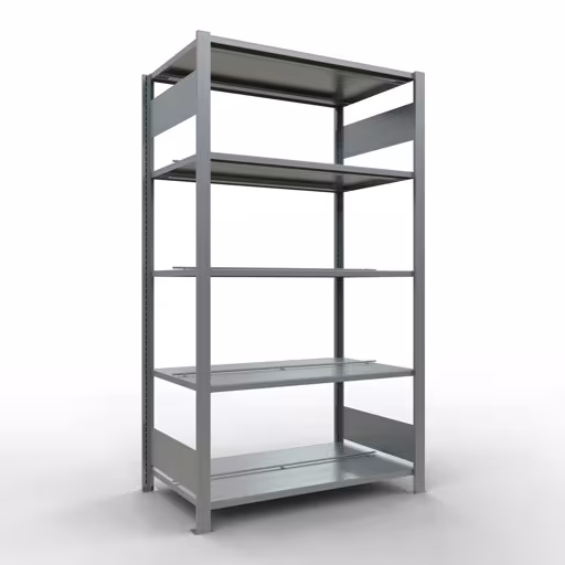 Grundregal, Büro-Fachbodenregal Stecksystem MULTIplus150, 1800 x 1000 x 600 mm (HxBxT), 5 Fachböden, Längenriegel, verzinkt, mit Mittelanschlag aus der Kategorie Stecksystem mit der Artikelnummer 17737