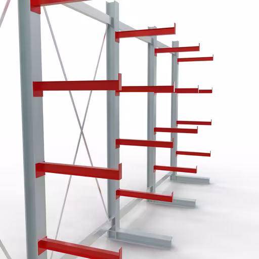 Produktbild Nr 10 des Artikels K 3000 Komplettregal, einseitig, 2500 x 5200 x 600 mm, RAL 7001 / RAL 3000, 5 Lagerebenen Abbildung Nr 10 des Artikels K 3000 Komplettregal, einseitig, 2500 x 5200 x 600 mm, RAL 7001 / RAL 3000, 5 Lagerebenen aus der Produktgruppe Kragarmregale von der Marke Schulte Lagertechnik