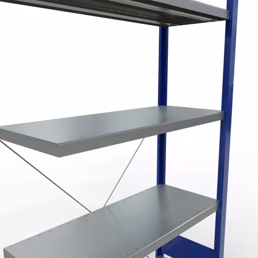 Anbauregal, Fachbodenregal Stecksystem MULTIplus330, 2000 x 1000 x 400 mm (HxBxT), 5 Fachböden, Kreuzstrebe, RAL 5010 enzianblau/verzinkt von Schulte Lagertechnik aus der Kategorie Stecksystem