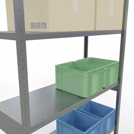 Abbildung Nr 12 des Artikels Grundregal, Fachbodenregal Stecksystem MULTIplus250, 3000 x 1300 x 500 mm (HxBxT), 7 Fachböden, Längenriegel, verzinkt aus der Produktgruppe Stecksystem von der Marke Schulte Lagertechnik