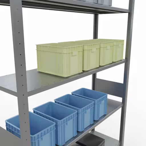 Zusatzbild des Artikels Grundregal, Fachbodenregal Stecksystem MULTIplus150, 3000 x 1300 x 400 mm (HxBxT), 7 Fachböden, Längenriegel, verzinkt Zusatzbild des Artikels Grundregal, Fachbodenregal Stecksystem MULTIplus150, 3000 x 1300 x 400 mm (HxBxT), 7 Fachböden, Längenriegel, verzinkt aus Grundregal