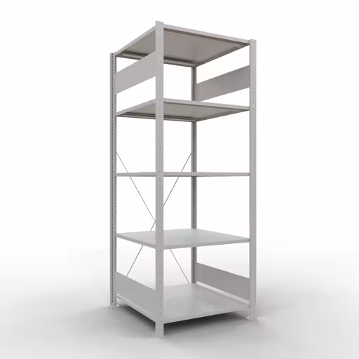 Grundregal, Fachbodenregal Stecksystem MULTIplus150, 2000 x 750 x 800 mm (HxBxT), 5 Fachböden, Kreuzstrebe, RAL 7035 lichtgrau aus der Kategorie Grundregal mit der Artikelnummer 32680-75