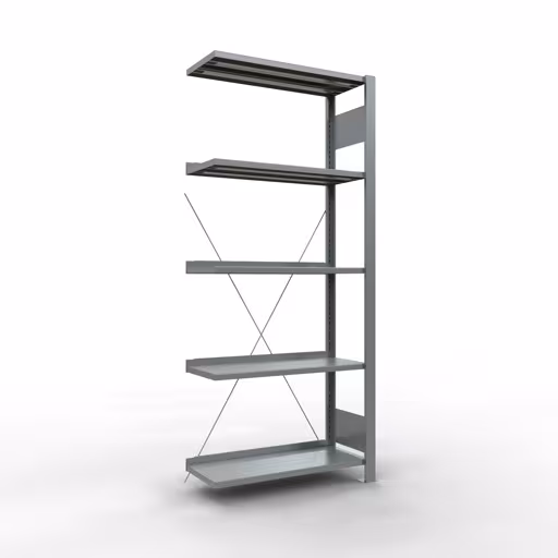 Anbauregal, Büro-Fachbodenregal Stecksystem MULTIplus85, 1800 x 750 x 300 mm (HxBxT), 5 Fachböden, Kreuzstrebe, verzinkt, mit Anschlagleiste von der Marke Schulte Lagertechnik Anbauregal, Büro-Fachbodenregal Stecksystem MULTIplus85, 1800 x 750 x 300 mm (HxBxT), 5 Fachböden, Kreuzstrebe, verzinkt, mit Anschlagleiste aus der Kategorie Stecksystem mit der Artikelnummer 17703