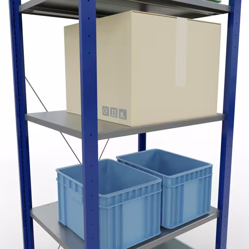Grundregal, Fachbodenregal Stecksystem MULTIplus150, 2000 x 750 x 600 mm (HxBxT), 5 Fachböden, Kreuzstrebe, RAL 5010 enzianblau/verzinkt/verzinkt von der Marke Schulte Lagertechnik aus der Produktreihe Stecksystem