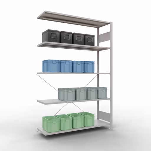 Stecksystem Anbauregal 2000x1300x400 mm, Typ 150 kg, lichtgrau aus der Kategorie Anbauregal mit der GTIN 4004514292858 Stecksystem Anbauregal 2000x1300x400 mm, Typ 150 kg, lichtgrau von der Marke Schulte Lagertechnik aus der Produktreihe Stecksystem