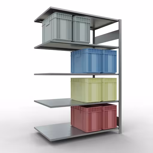 Produktbild Nr.12 des Artikels Anbauregal, Fachbodenregal Stecksystem MULTIplus150, 2000 x 1300 x 800 mm (HxBxT), 5 Fachböden, Längenriegel, verzinkt aus der Produktreihe Stecksystem von der Marke Schulte Lagertechnik