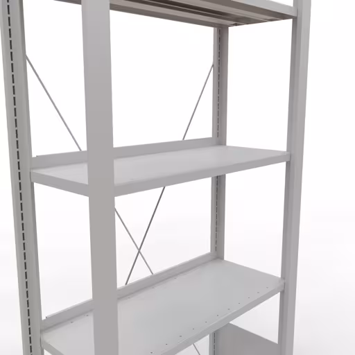 Abbildung Nr 13 des Artikels Grundregal, Büro-Fachbodenregal Stecksystem MULTIplus85, 1800 x 750 x 300 mm (HxBxT), 5 Fachböden, Kreuzstrebe, mit Anschlagleiste, lichtgrau aus der Produktgruppe Büroregale von der Marke Schulte Lagertechnik