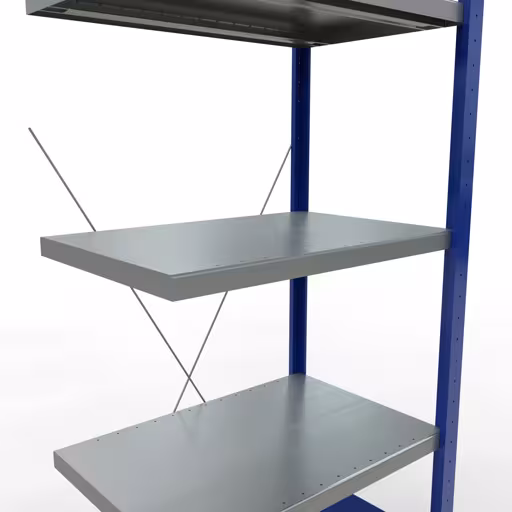 Abbildung Nr 11 des Artikels Anbauregal, Fachbodenregal Stecksystem MULTIplus250, 2000 x 750 x 500 mm (HxBxT), 5 Fachböden, Kreuzstrebe, RAL 5010 enzianblau/verzinkt/verzinkt aus der Produktgruppe Stecksystem von der Marke Schulte Lagertechnik