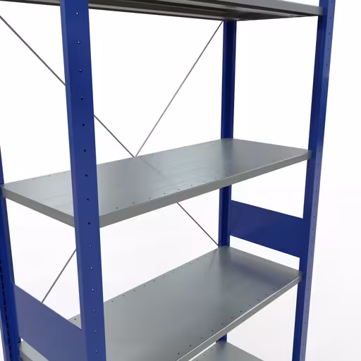Andere Ansicht des Artikels Grundregal, Fachbodenregal Stecksystem MULTIplus150, 3000 x 1000 x 400 mm (HxBxT), 7 Fachböden, Kreuzstrebe, RAL 5010/verzinkt aus der Kategorie Stecksystem