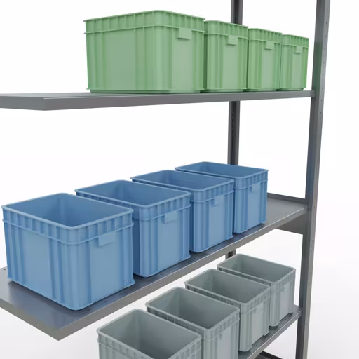 Produktbild Nr.7 des Artikels Anbauregal, Fachbodenregal Stecksystem MULTIplus150, 2500 x 1300 x 400 mm (HxBxT), 6 Fachböden, Längenriegel, verzinkt aus der Produktreihe Stecksystem von der Marke Schulte Lagertechnik