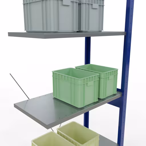 Zusatzbild des Artikels Anbauregal, Fachbodenregal Stecksystem MULTIplus150, 2500 x 750 x 400 mm (HxBxT), 6 Fachböden, Kreuzstrebe, RAL 5010 enzianblau/verzinkt/verzinkt aus Anbauregal
