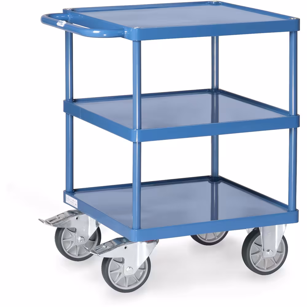 Tischwagen 2416W - Stahlblech-Wannen pulverbeschichtet brillantblau RAL 5007 Tragkraft obere Ladefläche 200 kg von der Marke Fetra aus der Produktreihe Transportsysteme