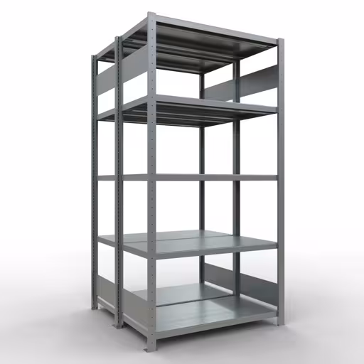 Grundregal, Doppelregal, Fachbodenregal Stecksystem MULTIplus250, 2000 x 1000 x (2x500) mm (HxBxT), 2x5 Fachböden, Längenriegel, verzinkt von der Marke Schulte Lagertechnik aus der Produktreihe Fachbodenregale