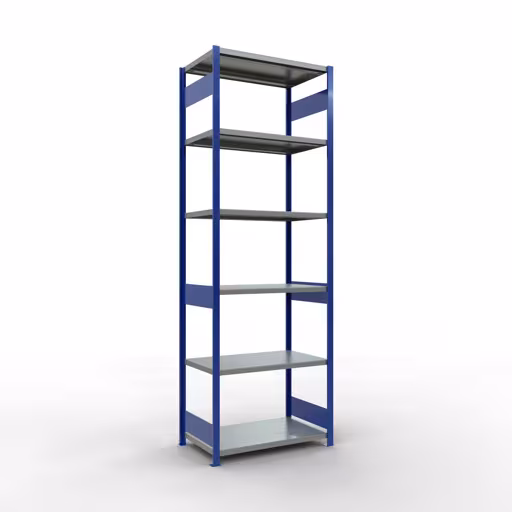 Grundregal, Fachbodenregal Stecksystem MULTIplus250, 3000 x 1000 x 600 mm (HxBxT), 7 Fachböden, Längenriegel, RAL 5010 enzianblau/verzinkt aus der Kategorie Grundregal mit der Artikelnummer 12962-LR-B