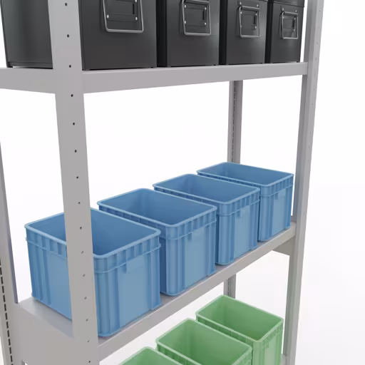 Grundregal, Fachbodenregal Stecksystem MULTIplus250, 3000 x 1000 x 300 mm (HxBxT), 7 Fachböden, Längenriegel, RAL 7035 lichtgrau von Schulte Lagertechnik aus der Kategorie Stecksystem
