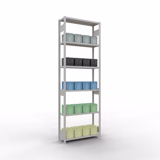 Abbildung Nr 13 des Artikels Grundregal, Fachbodenregal Stecksystem MULTIplus250, 3000 x 1000 x 300 mm (HxBxT), 7 Fachböden, Längenriegel, RAL 7035 lichtgrau aus der Produktgruppe Stecksystem von der Marke Schulte Lagertechnik