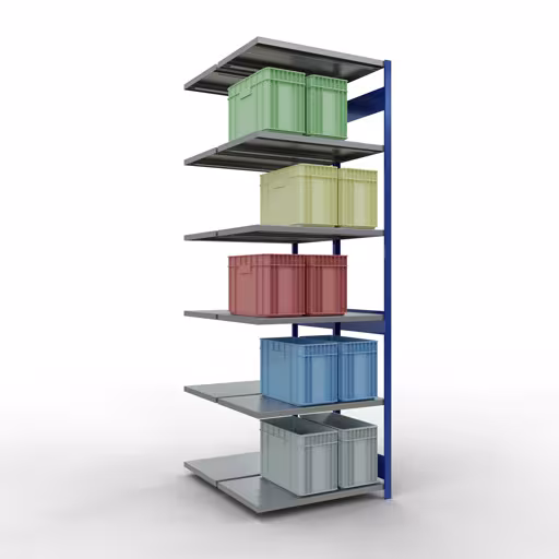 Anbauregal, Doppelregal, Fachbodenregal Stecksystem MULTIplus250, 3000 x 1000 x (2x600) mm (HxBxT), 2x7 Fachböden, Längenriegel, RAL 5010 enzianblau von Schulte Lagertechnik aus der Kategorie Fachbodenregale