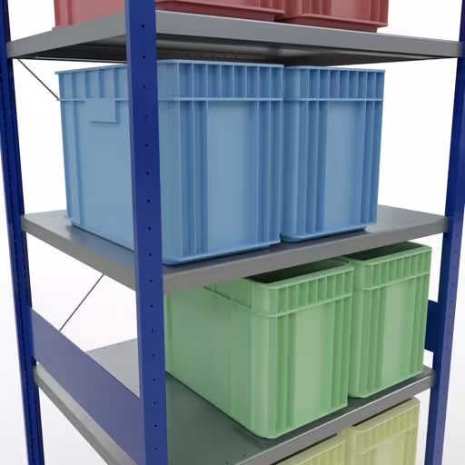 Abbildung Nr 12 des Artikels Grundregal, Fachbodenregal Stecksystem MULTIplus330, 3000 x 1000 x 800 mm (HxBxT), 7 Fachböden, Kreuzstrebe, RAL 5010 enzianblau/verzinkt aus der Produktgruppe Stecksystem von der Marke Schulte Lagertechnik