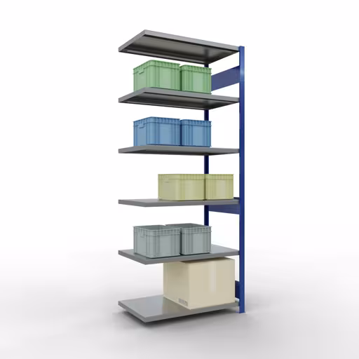 Abbildung Nr 13 des Artikels Anbauregal, Fachbodenregal Stecksystem MULTIplus330, 2500 x 1000 x 600 mm (HxBxT), 6 Fachböden, Längenriegel, RAL 5010 enzianblau/verzinkt aus der Produktgruppe Stecksystem von der Marke Schulte Lagertechnik