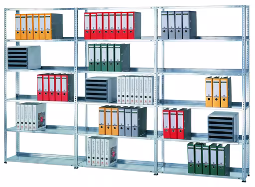 Grundregal, Büro-Fachbodenregal Schraubsystem MULTIplus150, 1800 x 750 x 600 mm (HxBxT), 5 Fachböden, verzinkt, ohne Mittelanschag aus der Kategorie Schraubsystem mit der Artikelnummer 12132