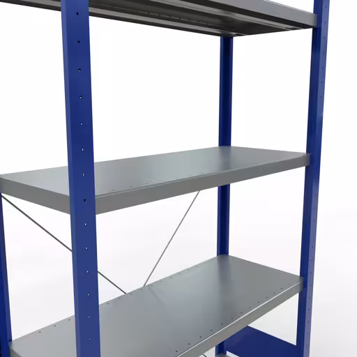 Abbildung Nr 14 des Artikels Grundregal, Fachbodenregal Stecksystem MULTIplus330, 2000 x 1000 x 400 mm (HxBxT), 5 Fachböden, Kreuzstrebe, RAL 5010 enzianblau/verzinkt aus der Produktgruppe Stecksystem von der Marke Schulte Lagertechnik