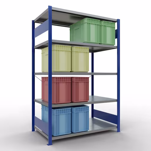 Abbildung Nr 15 des Artikels Grundregal, Fachbodenregal Stecksystem MULTIplus250, 2000 x 1300 x 800 mm (HxBxT), 5 Fachböden, Kreuzstrebe, RAL 5010 enzianblau/verzinkt aus der Produktgruppe Stecksystem von der Marke Schulte Lagertechnik