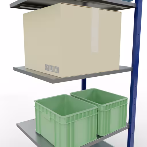 Produktbild Nr.7 des Artikels Anbauregal, Fachbodenregal Stecksystem MULTIplus150, 2000 x 750 x 600 mm (HxBxT), 5 Fachböden, Längenriegel, RAL 5010 enzianblau/verzinkt/verzinkt aus der Produktreihe Stecksystem von der Marke Schulte Lagertechnik